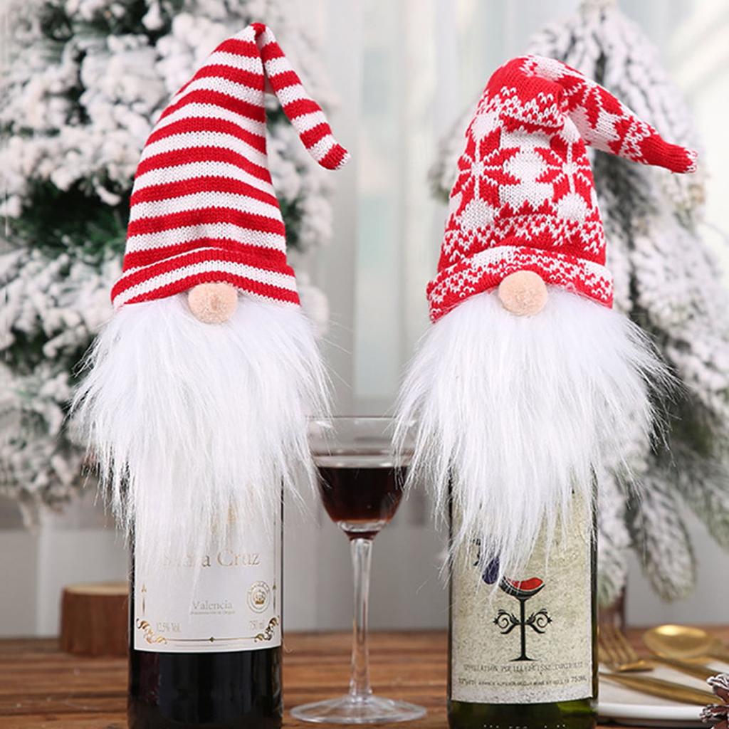 1pc, Knitted Christmas Gnome Wine Bottle Cover, Holiday Decor For Home, Christmas Supplies