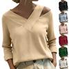 Women's Color Casual Fashion Off Shoulder V-neck Color Long Sleeved Top