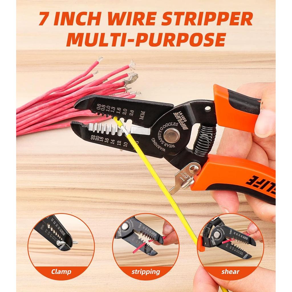 1pc 7Inch 10-22 AWG Wire Stripper Cutter Pliers Multi-Functional Professional Crimper Tools For Electrician And Network Cabling