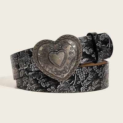 A Love Buckle Pattern PU Leather Belt Fashionable Casual Jeans