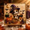 Creative Gifts for Cat Lovers Halloween Witch Hat DIY 3D Pearl Painting Kit with Frame, Hand-Pasted Art Craft Adults, Relaxing Unique Holiday