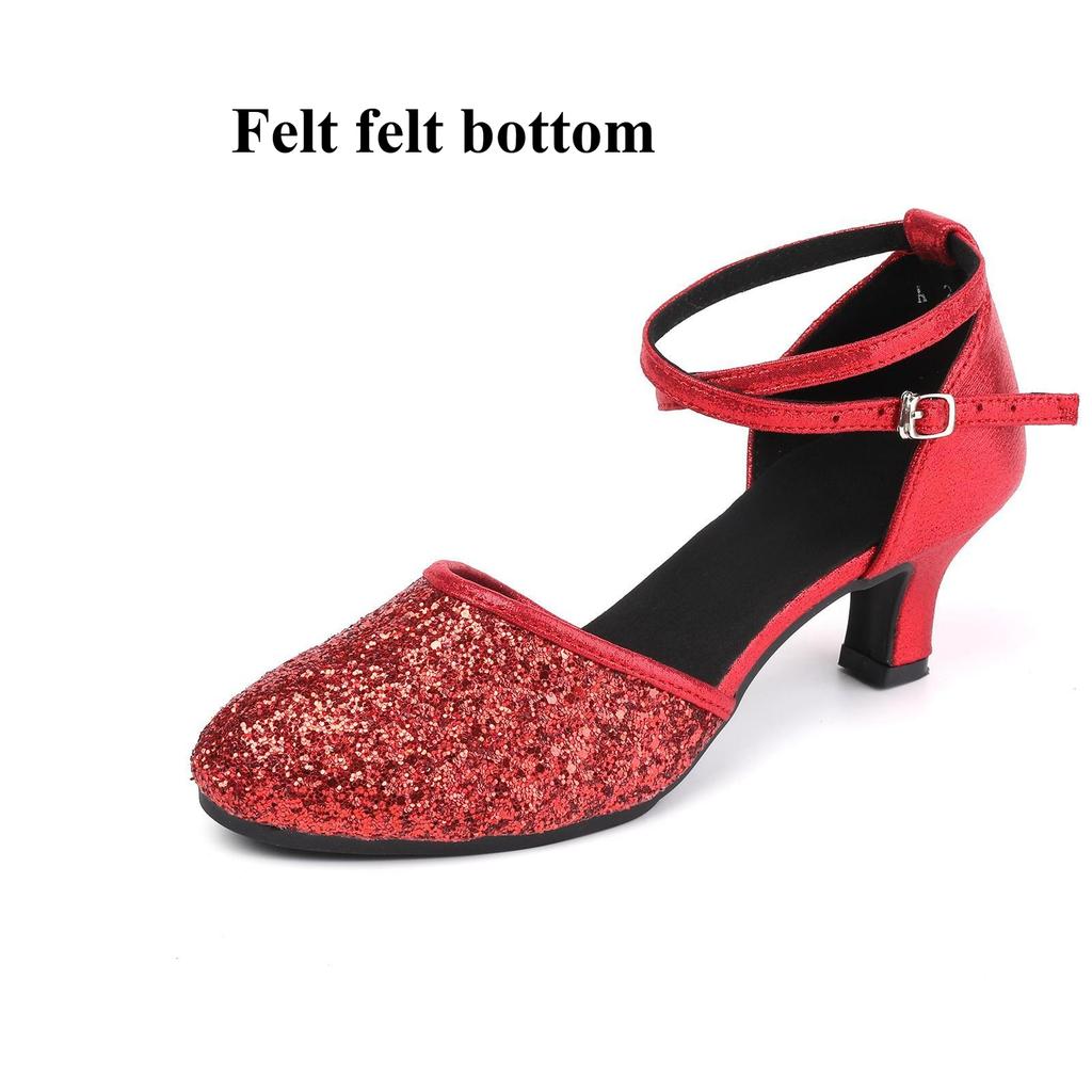 Women's Adult Dancing Shoes Medium Heeled Spring and Summer High Heeled Non-Wearable Comfortable Cotillion Shoes