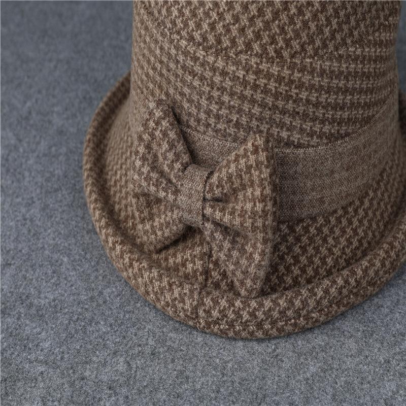 Warm Winter Cozy Cotton Fisherman Cap, Vintage Retro Style Women's Knitted Hat with Bow, Mom Hat, Beanie - Holiday Gift