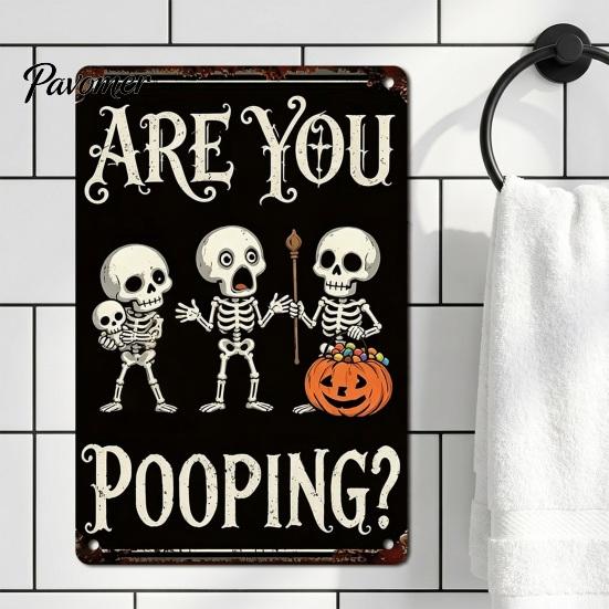 Retro Halloween Decor Wall Sign, Pumpkin Ghost Bathroom Metal Party Ornaments Art Witch Cat Festival Sign for Bar Home Room Vintage Signs