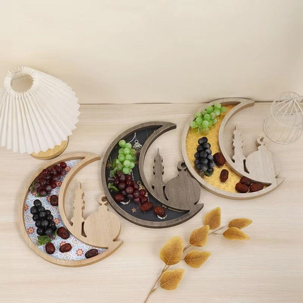 Art Design Eid Mubarak Wooden Tray 30cm Religious Food Tray Cake Display Tray  Cake