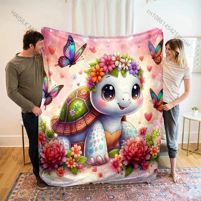 Cute Little Turtle Pink Print Blanket Warm Soft Luxury Gifts for Children Adults Suitable for Home Sofa Bed Travel Camping