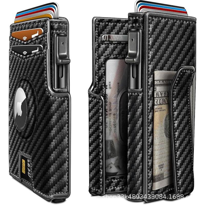 AirTag Wallet Carbon Fiber Leather Men's Slim Card Holder Rfid Metal Card Case