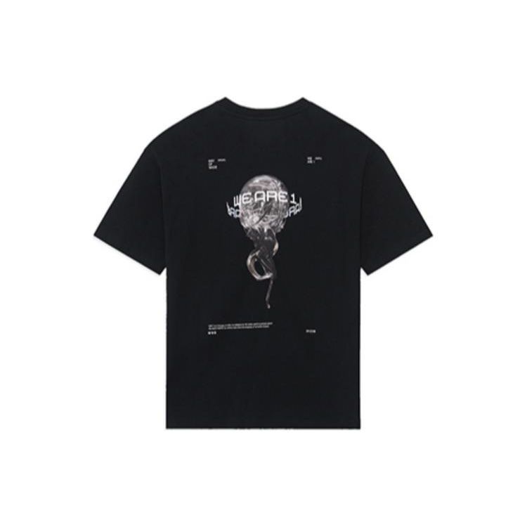 Li-Ning Wade Series Letter Logo Printed Round Neck Short Sleeve T-Shirt Unisex Tops Black AHSS641-1