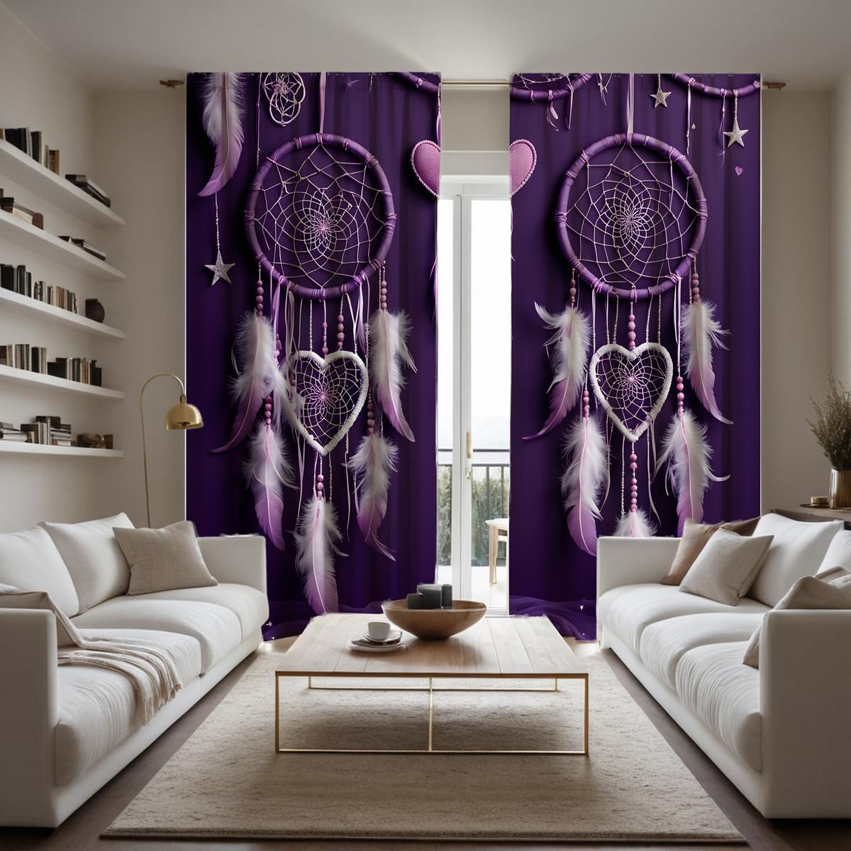 

Комплект из 2 предметов, декоративная занавеска в виде сердца для девушки, фиолетовая занавеска с цифровой печатью, украшение для дома, стиль украшения li W52H63inchW132H160cm