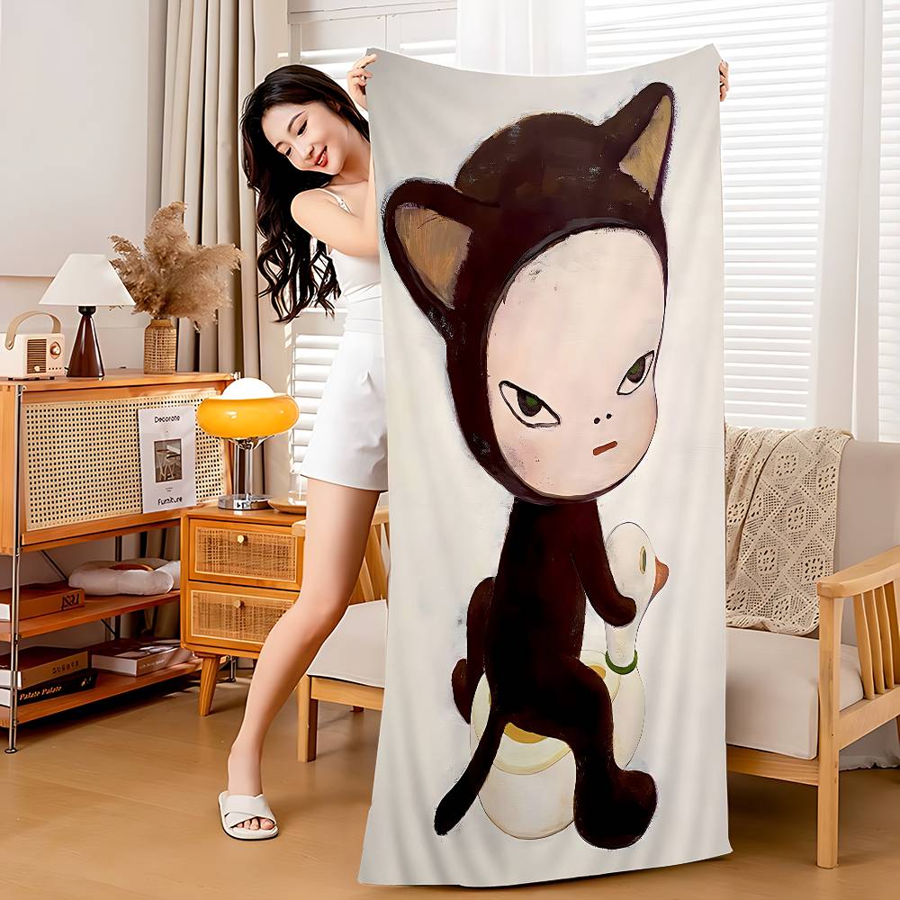 

Y-Yoshitomo Nara Art Lovely Melancholy Microfiber Beach Towel Absorbent Quick Dry Soft Yoga Swimming Resort Mountain Climbing W30*H60(CM)