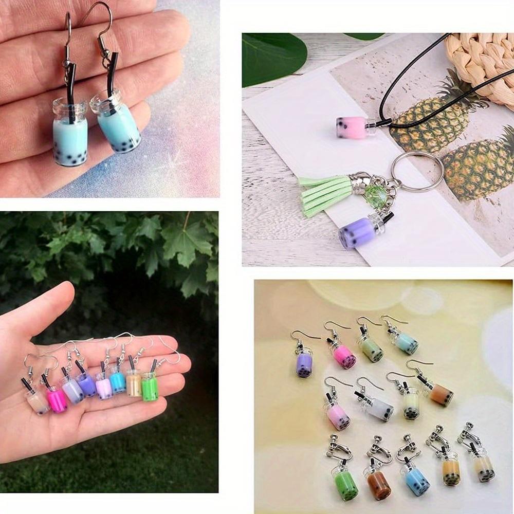 40pcs Resin Material Bottle Pendant Jewelry Making Set Milk Tea Beverage Cup Pendant Color Pendant DIY Summer Beach Anklet Bracelet Earring Keychain
