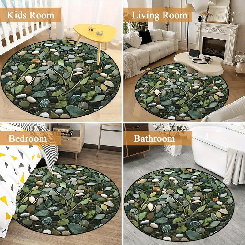 Luxurious Cobblestone Pattern Round Shape Floor Mats Kitchen Hallway Runner Rug Bedroom Living Room Soft Carpet Non-slip Area Rug