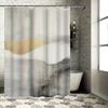 Modern Art Print Shower Curtain With Gold Stripes Neutral Bathroom Decor For Home Kitchen (White)