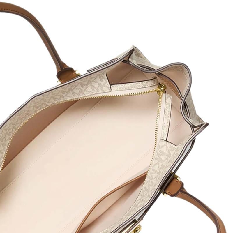 Michael Kors M K Hamilton Logo Coated Canvas Gold Lock Decoration Shoulder Bag Small Women Shoulder Bag Vanilla-White Acorn-Brown 30F5GNXT0B-1546