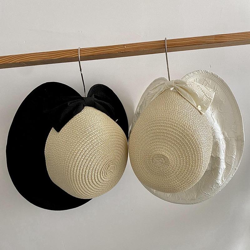 

Splicing knitted bow fisherman s hat children summer split elegant fashion outdoor sunshade basin hat tide Adult (56-58cm) чорний