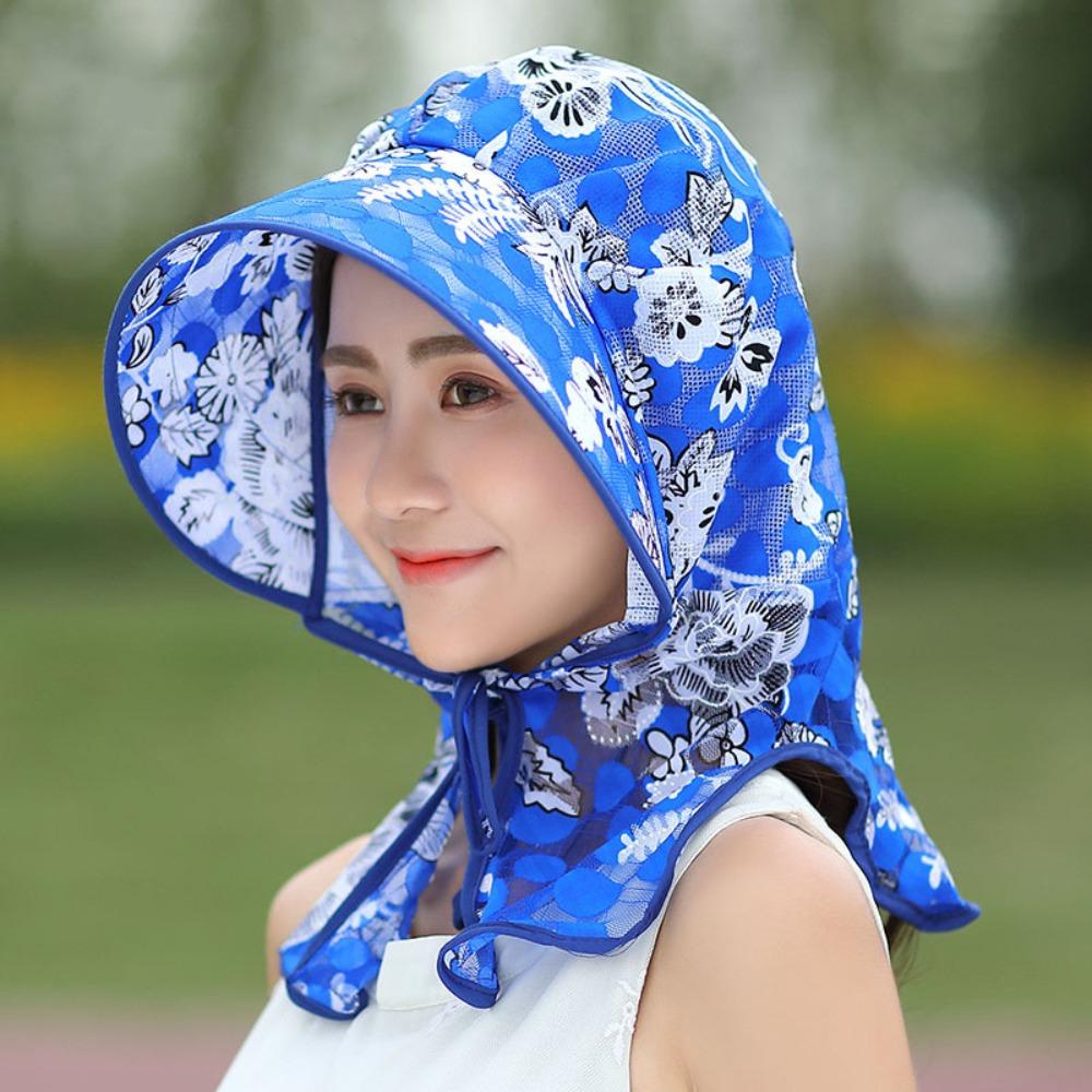 

Защита шеи Женская шляпа от солнца Защита от УФ-лучей Принт Цветочный Солнцезащитная шляпа Шляпа для сбора чая Пеший туризм синий
