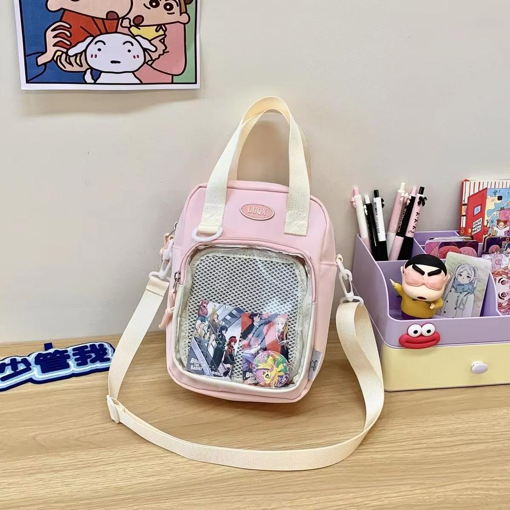 Y2K Cute Cartoon Cat Ita Crossbody Bag Mini Women Casual Shoulder Bags Kawaii Girls Transparent Pocket DIY Display Nylon Handbag