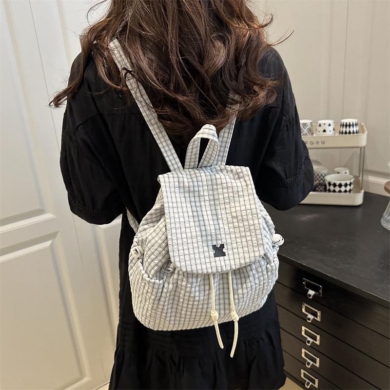 Backpack Casual Large-capacity Schoolbag Lightweight Checkered Hand-held Backpack for College Students Casually