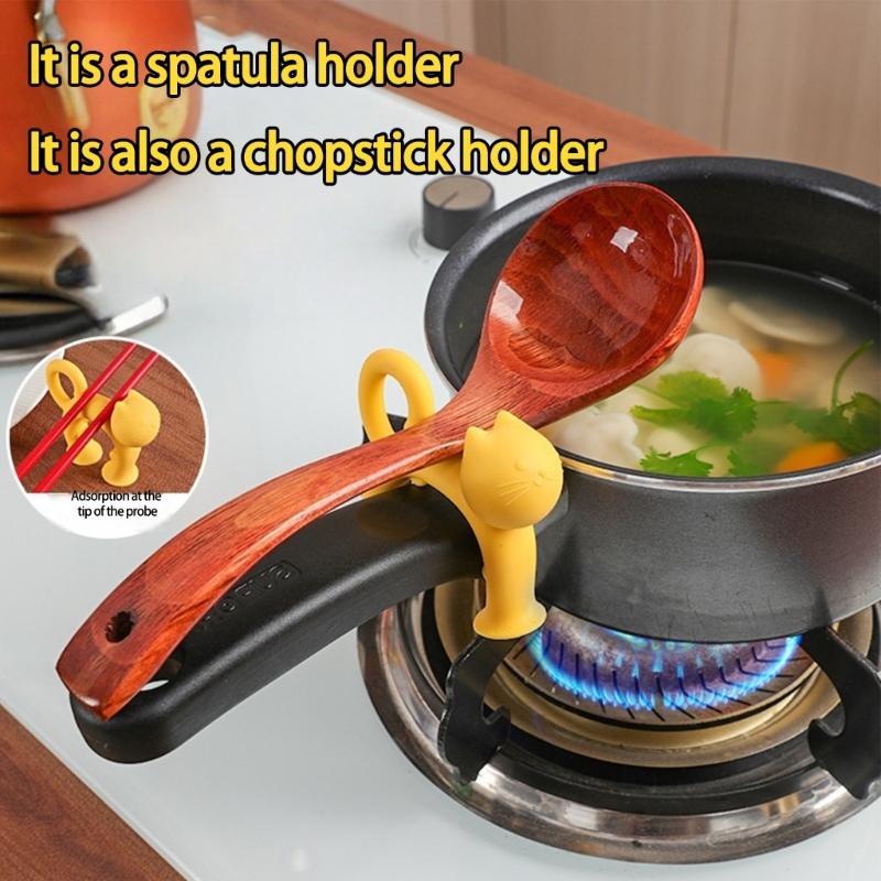 Cartoon Cats Themed Silicone Utensils Rest Heat Resistant Nonslip Cooking Tool Spoon Holder For Countertops Organization