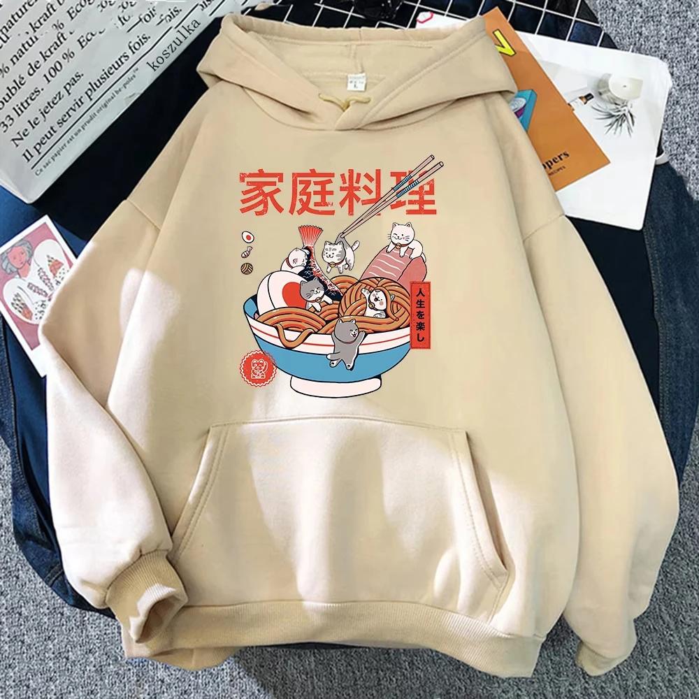 2025 Kawaii Ramen Cats Hoodie Fashion Women Harajuku Funny Hoodies Unisex Autumn Winter Aesthetic Pullovers Sweatshirts Vintage