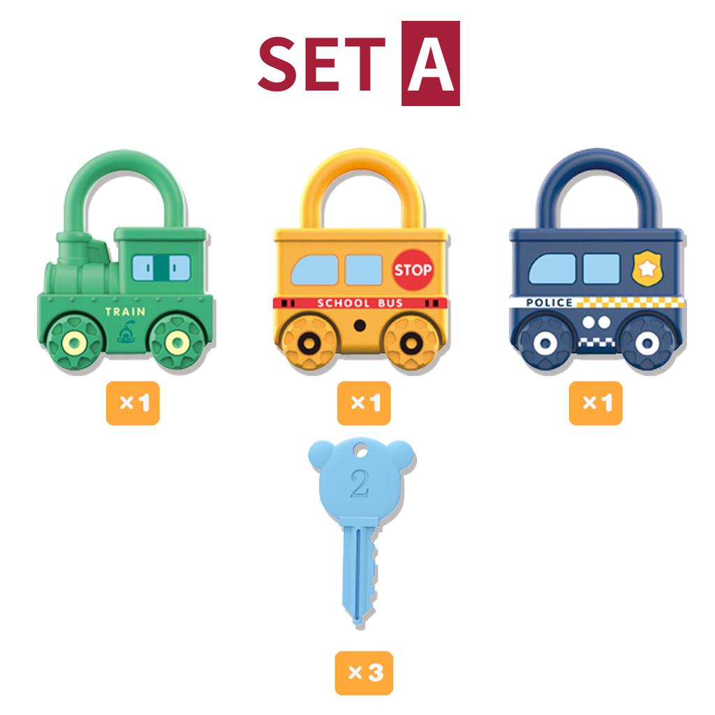 3Pcs Early Learning Lock Unlock Car Train Toy with Keys, Kids Montessori Math Motor Skill Educational Toys, Birthday Xmas Gift
