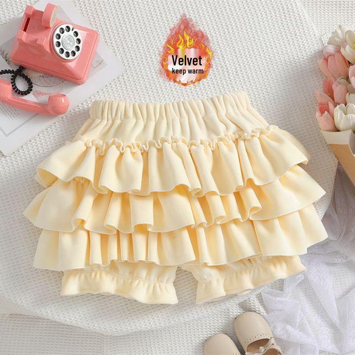 Baby Girl Fluffy Pumpkin Culottes Skirt with Cute Ruffles and Puff Design