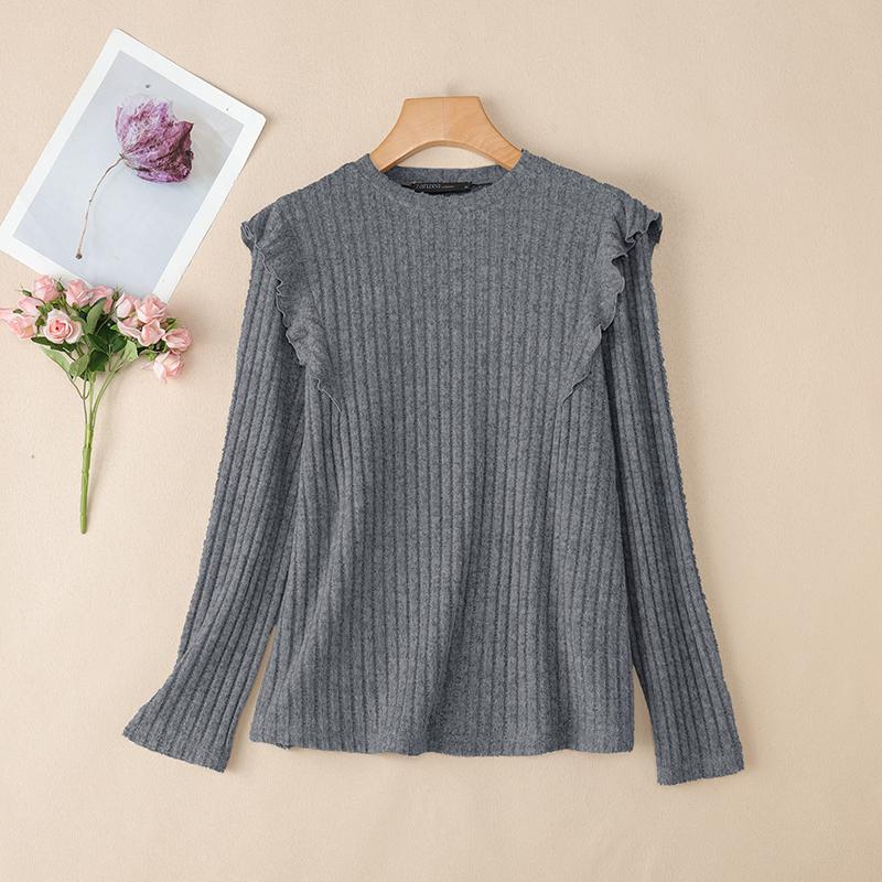 

ZANZEA Женская повседневная однотонная блузка с круглым вырезом и длинным рукавом XL темно-синий