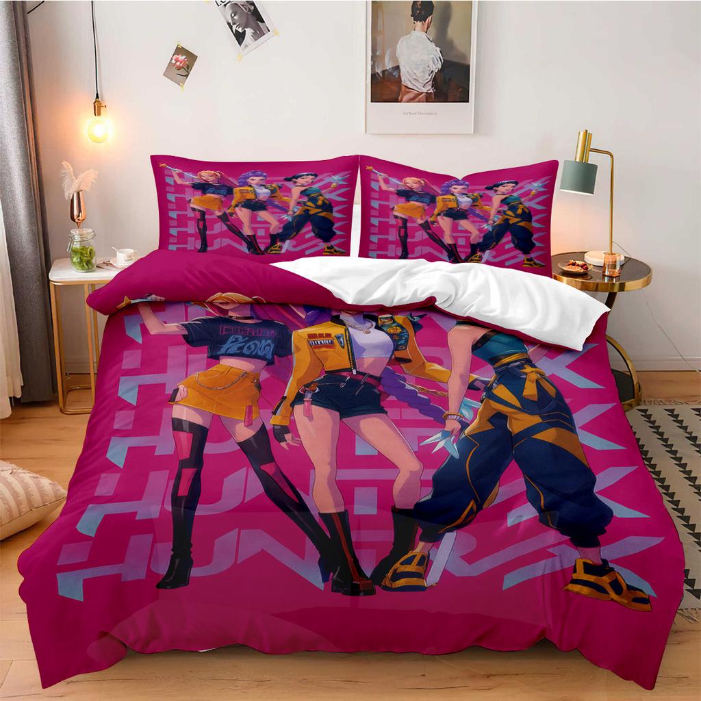 K-Pop Dämonenjäger Bettwäsche-Set für Fan-Kinder Maschinenwaschbar Langlebig King Queen Einzelgröße für K-Pop Mädchen Heim Schlafzimmer Dekor