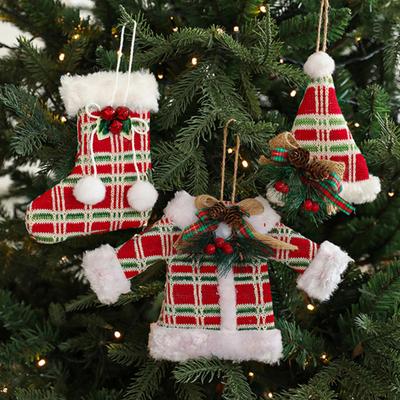 Weihnachtsbaumschmuck Büffelkaro Strumpf Pullover Mütze Hängende Dekoration für Feiertagsbaum Heimdekor