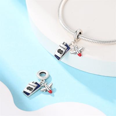 Copper Charms Original Passport Airplane Beads Fit Bracelet Jewelry Diy Lady'S Gift Accessory