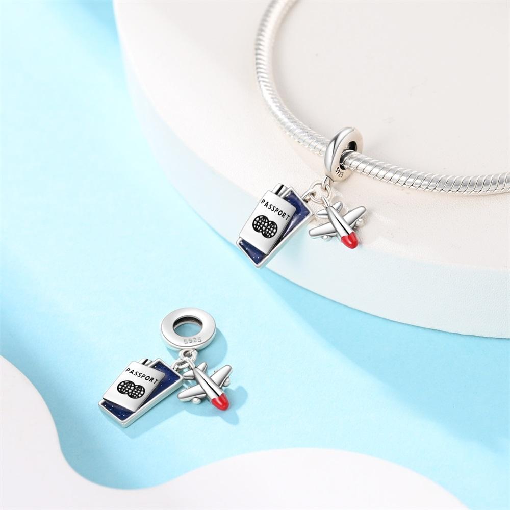 Copper Charms Original Passport Airplane Beads Fit Bracelet Jewelry Diy Lady'S Gift Accessory