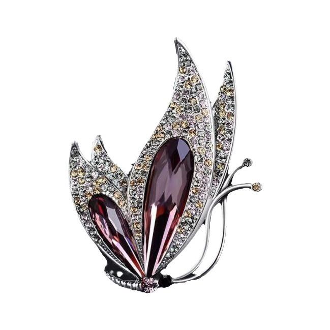 Purple Crystal Brooch Temperament Butterfly Luxury Brooch Suit Accessories Large Pin Women'S Literary Accessories
