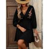 Amazon Europe and America 2026 Summer New Casual Flower Embroidered Lantern Sleeves Waist Thin Dress Women
