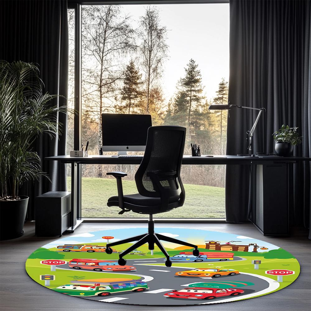 Cute Cars Printed Round Rug Carpet Chair Rug Area Rug Entryway Doormats,for Office Chair Living Room Bedroom Kitchen Room.