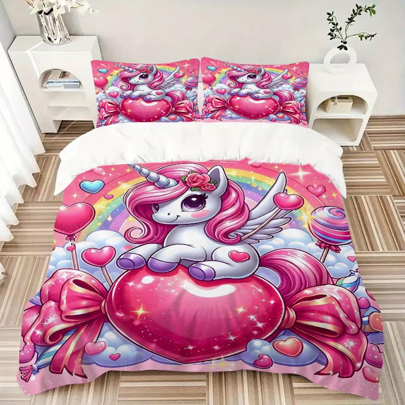 Unicorn Fantasy Heart Print 3Pcs Bedding Setduvet Cover With 2 Bedropillowcase Home Birthday Gift