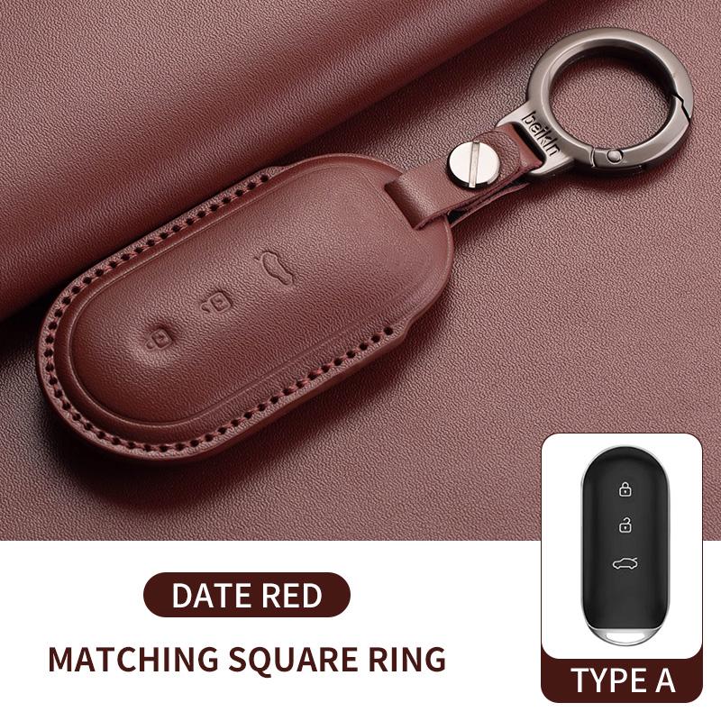 Fit For Huawei Aito M5 M7 M8 M9 - Genuine Genuine Leather Auto Smart Key Fob Cover Case Keyless Protector Housing Mount Key Ring Keyring