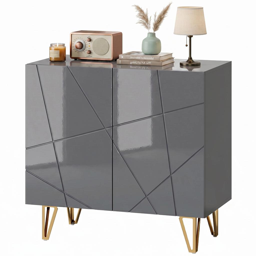 Modern Luxe High Gloss Sideboard, with Hairpin Legs - Grey