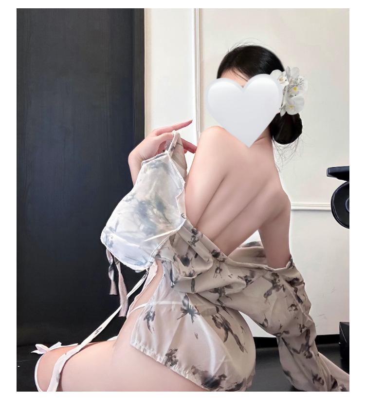 Butterfly Print See-Through Lace-Up Lingerie Pajama Set