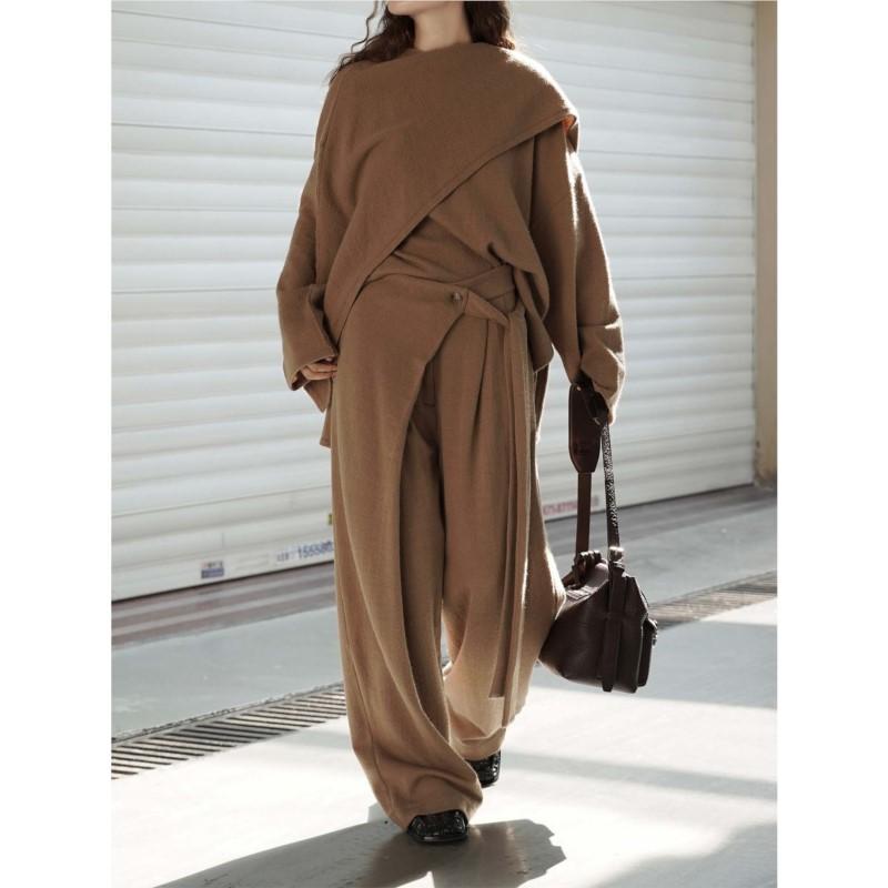 Johnature French-style Fashion Lace-up Wide-leg Pants Autumn Winter Casual Long Loose Lace-up Women Trousers