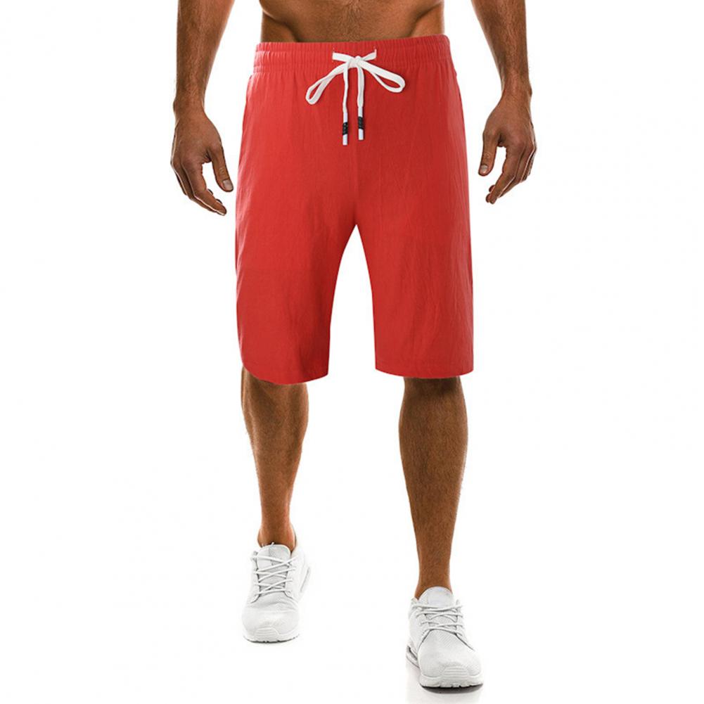 Men Sport Short Pants Drawstring Elastic Waist Straight Comfortable Fit Knee Length Soft Breathable Pockets Single Color Men Summer Everyday Short