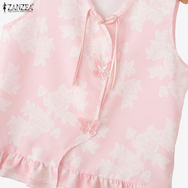 ZANZEA Women Casual V-Neck Summer Loose Sleeveless Print Vest Tops