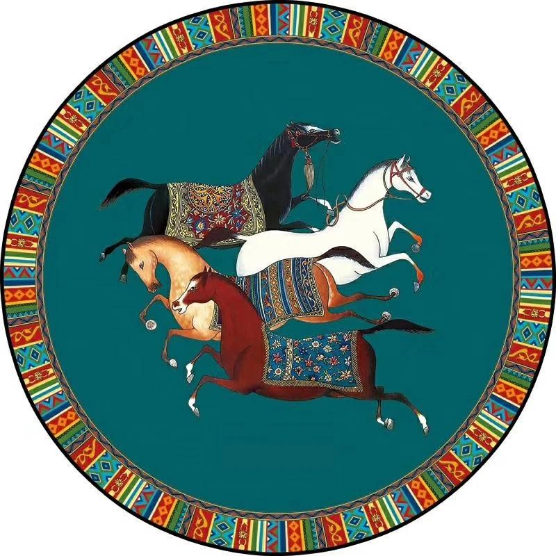 

Chinese Style Tiger and Horse Round Rug Carpet for Living Room, Bedroom, or Kids Room, Soft Circle Floor Mat for Home Decor Diameter 40cm