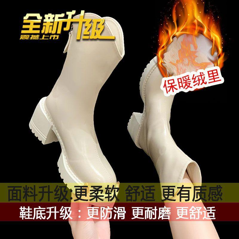 

Soft leather women s boots, white Martin boots, women s spring and autumn single boots, 2025 new fleece cotton boots, thick-soled thick-heeled mid-leg 40