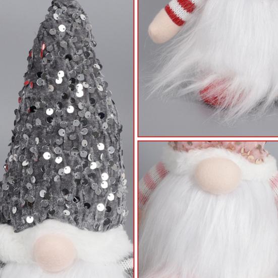 Light-Up Christmas Gnome Decoration Handmade Sequin Hat Faceless Dwarf Doll with Light Glowing Plush Elf Ornament Holiday Party Gift