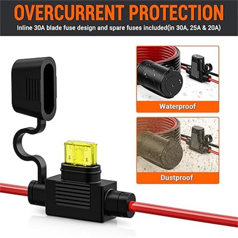 12 awg 12V24V High-power Waterproof Threaded Cigarette Lighter Female Socket Wire for Car and Motorcycle Modification