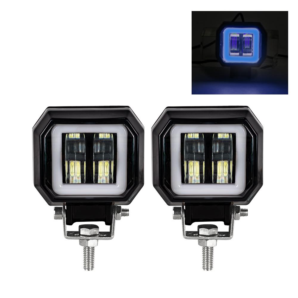3inch LED Spot Fog Light Car Boat Motorcycle LED Work Light LED Off Raod Lights 12V 24V 6500K 20W with Angel Eyes Lights