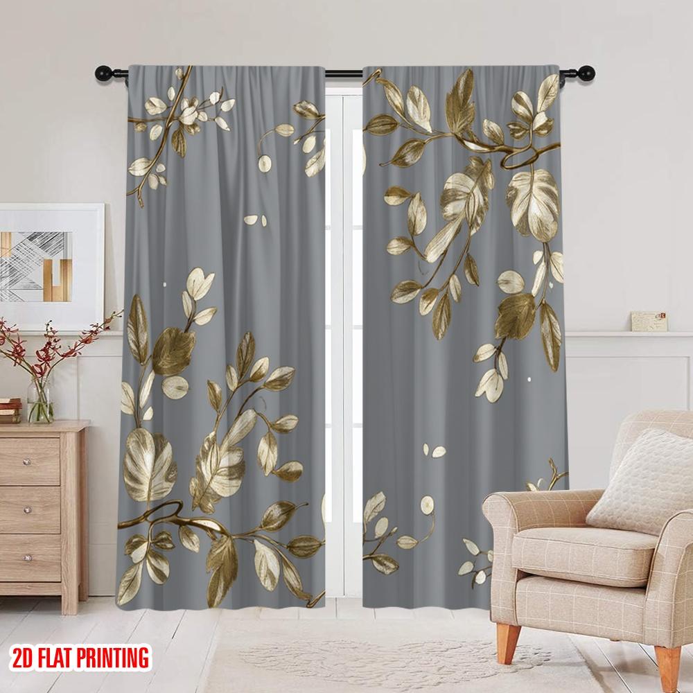 Set Of 2 Flat Printing Party Window Curtains Leaf Versatile Polyester Fabric Without Electricity Spring Holiday Decor Curtain