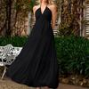 New Four-sided Elastic Deep V Neck Strap Dress, European and American Sexy Backless Seaside Vacation Elegant Long Dress