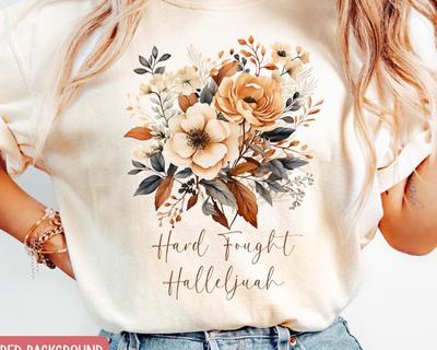 Boho Floral Christian T-Shirt, Hard Fought Hallelujah, Comfort Colors Tee