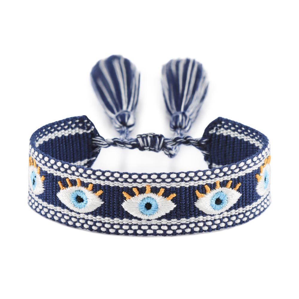 Blue-Eyed Lucky Charm Tassel Bracelet: Handmade European & American Style Woven Demon Eye for Women